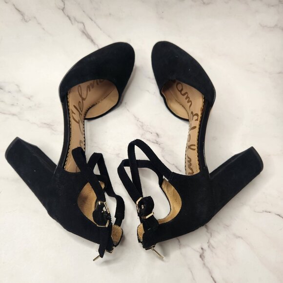 Sam Edelman Suede Leather Black Strappy Heels Chunky Block Heel Women's 8.5 - Picture 7 of 10